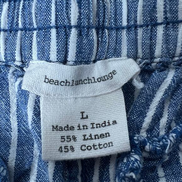 BeachLunchLounge Wide Leg Capri Blue White Striped Linen Blend Size L Drawstring - Picture 8 of 10